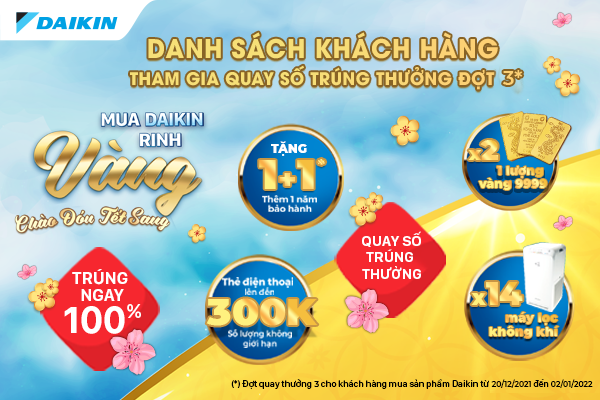 Danh sách khách hàng tham gia quay thưởng chương trình "Mua Daikin rinh vàng - Chào đón Tết sang" - Đợt 3