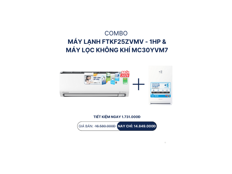 Combo m&aacute;y lạnh FTKF25ZVMV - 1HP +  m&aacute;y lọc kh&ocirc;ng kh&iacute; MC30YVM7