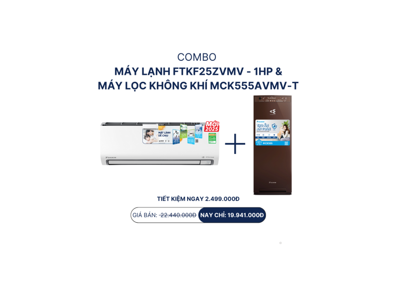 Combo m&aacute;y lạnh FTKF25ZVMV - 1HP +  m&aacute;y lọc kh&ocirc;ng kh&iacute; MCK555AVMV-T