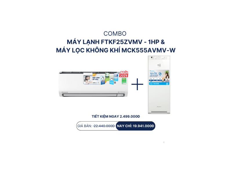 Combo m&aacute;y lạnh FTKF25ZVMV - 1HP +  m&aacute;y lọc kh&ocirc;ng kh&iacute; MCK555AVMV-W