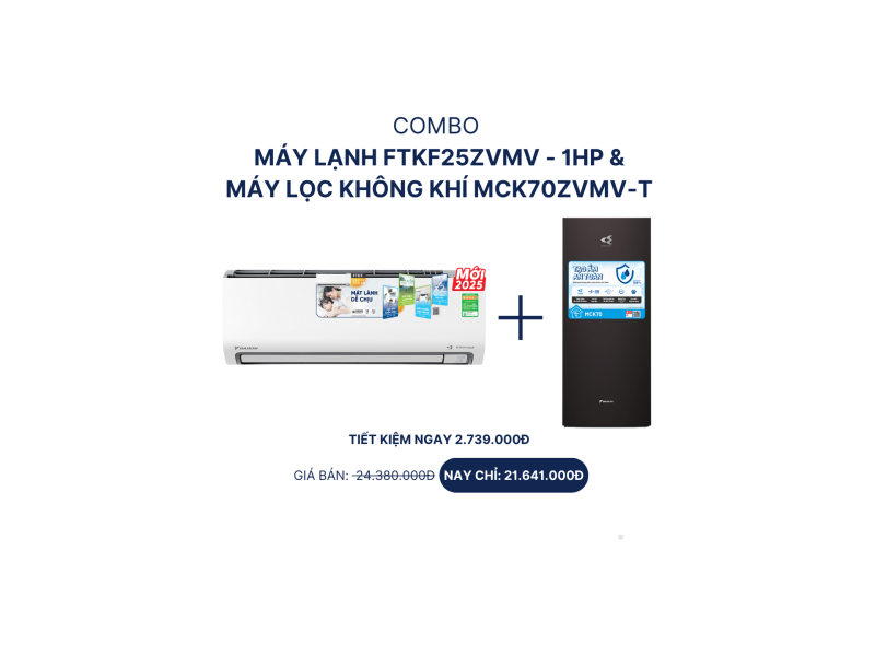 Combo m&aacute;y lạnh FTKF25ZVMV - 1HP +  m&aacute;y lọc kh&ocirc;ng kh&iacute; MCK70ZVMV-T