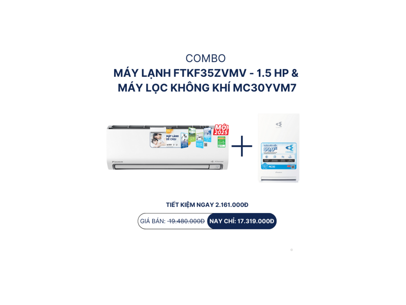 Combo m&aacute;y lạnh FTKF35ZVMV - 1.5 HP +  m&aacute;y lọc kh&ocirc;ng kh&iacute; MC30YVM7