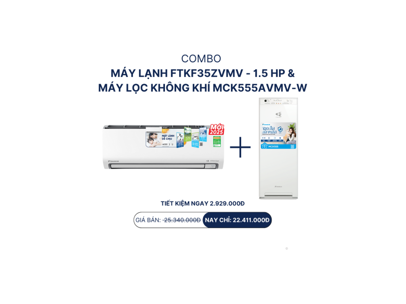 Combo m&aacute;y lạnh FTKF35ZVMV - 1.5 HP +  m&aacute;y lọc kh&ocirc;ng kh&iacute; MCK555AVMV-W
