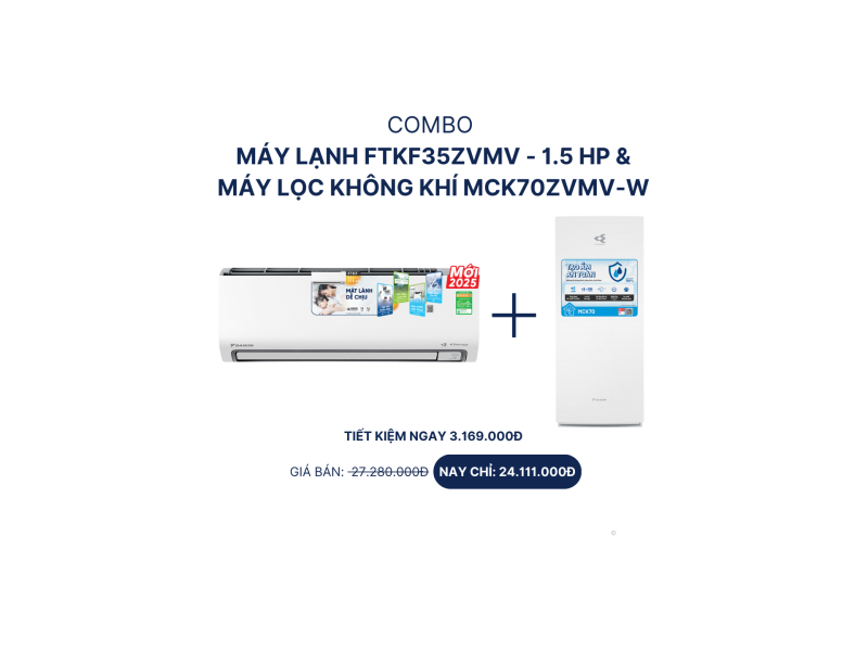Combo m&aacute;y lạnh FTKF35ZVMV - 1.5 HP +  m&aacute;y lọc kh&ocirc;ng kh&iacute; MCK70ZVMV-W